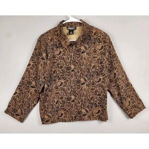 Briggs Petite‎ Jacket Womens 12P Brown Paisley Zip Front Lined Stretch